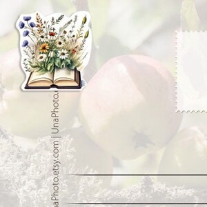 Juego de 8 pegatinas de correo Prioritaire de libros y flores silvestres: pegatinas de postales para fans de Postcrossing. Juego de postes de pegatinas de embalaje