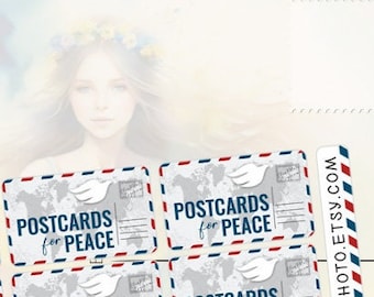 Stickers set POSTCARD for PEACE. Set of 10 Postcard stickers for Postcrossing fans. Packing Weatherproof Laptop Sticker