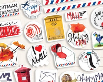 19 mini stickers mail set Prioritaire Post stickers - Postcard or Packing label