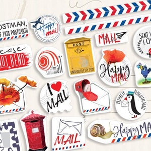 19 mini stickers mail set Prioritaire Post stickers - Postcard or Packing label