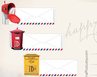 Set of 3 bright Letter BOX Postcard ID stickers for Postcrossing fans