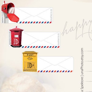 Set of 3 bright Letter BOX Postcard ID stickers for Postcrossing fans