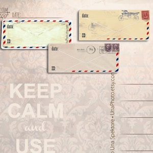 enveloppes vintage Autocollants d'identification de carte postale et de DATE. Lot de 12 stickers pour cartes postales Postcrossing.