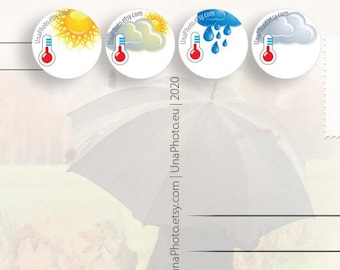 Weather stickers. Set of 20 stick for Postcrossing, for Erin Condren planners, child activities or scrap booking