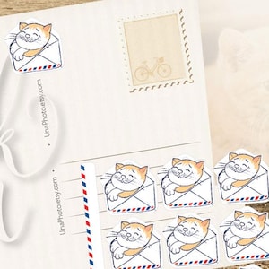 12er Set KATZE Priority Mail Aufkleber für Postcrossing Liebhaber, Planer, Kinderaktivitäten oder Scrapbook Sticker. Schneckenpost und Briefumschlag