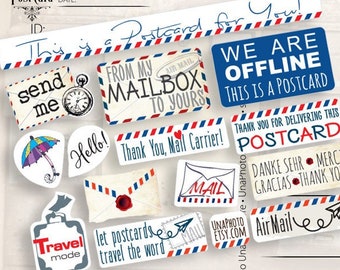 14 mini  Post stickers mail set Prioritaire stickers - Postcard or Packing label