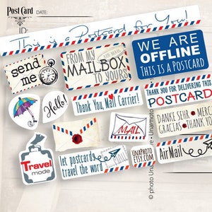 14 mini  Post stickers mail set Prioritaire stickers - Postcard or Packing label