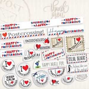 Mini stickers sheet I love Postcrossing or Prioritaire mail stickers Postcard or Packing label Post Set image 3