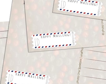 Set of 10 - HAPPY MAILING! - Postcard ID stickers for Postcrossing fans