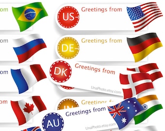 Greetings from Sticker Postcard ID Flag Sticker for Postcrossing. Any Country Min Set of 20