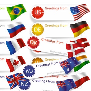 Greetings from Sticker Postcard ID Flag Sticker for Postcrossing. Any Country Min Set of 20