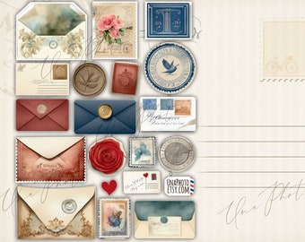 Set of 19 Post envelopes and stamps Priorities postcard stickers sheet for Postcrossing fans