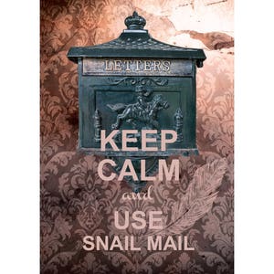 Cassetta delle lettere. Mantieni la calma e usa la posta ordinaria. Cassetta postale, cassetta postale, casella postale. Cartolina per i fan di Postcrossing.