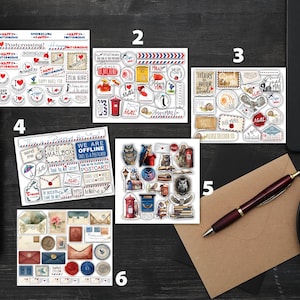 Mini stickers sheet I love Postcrossing or Prioritaire mail stickers - Postcard or Packing label Post Set
