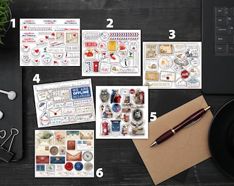 Mini stickers sheet I love Postcrossing or Prioritaire mail stickers - Postcard or Packing label Post Set