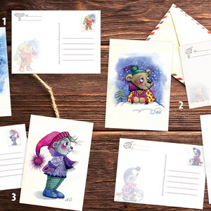 Cartolina di disegno invernale ad acquerello. Scegli il tuo preferito per gli amanti del Postcross
