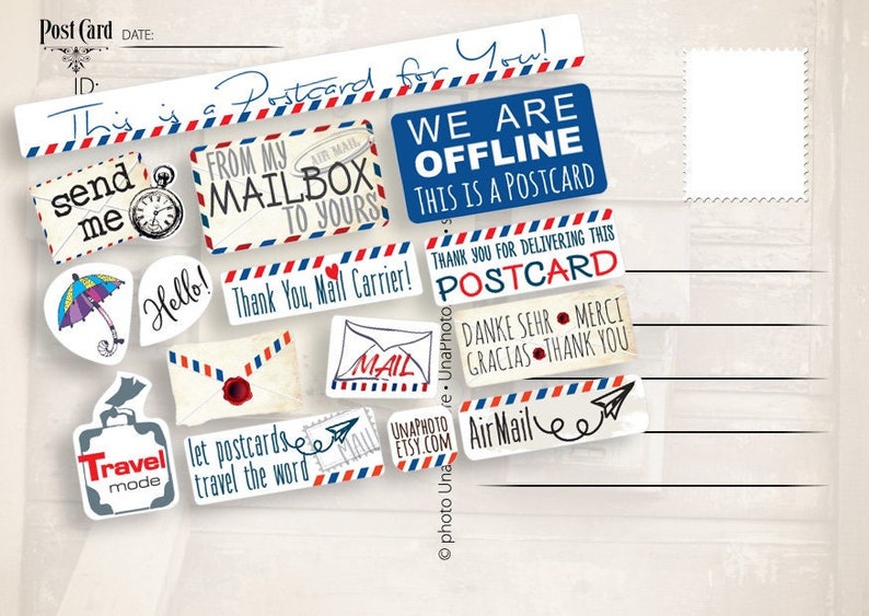 14 mini Post stickers mail set Prioritaire stickers Postcard or Packing label image 1