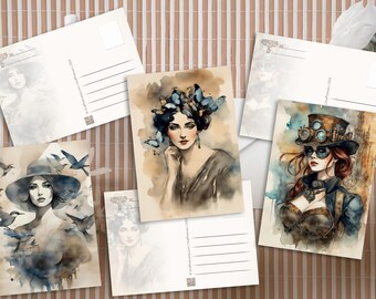 Young ladies portrait Postcards for Postcrossing (A6) watercolor cards