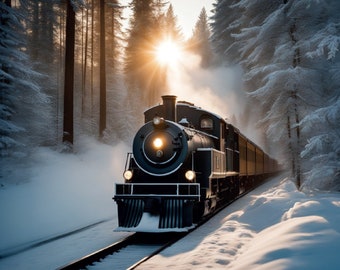 A train in a snowy forest Fine Art Photography for Postcrossing