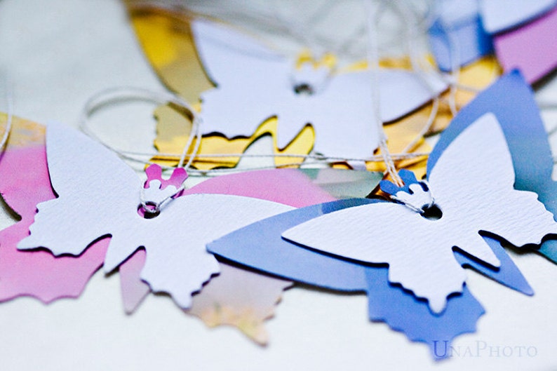 Set of 8 Spring color butterfly party gift tags with space for writing