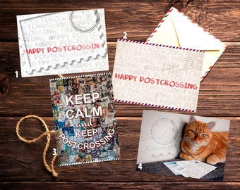 I Love Postcrossing Set mit 4 Postkarten für Brieffans