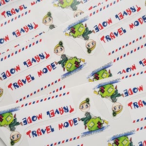 Lot de 8 stickers Travel MODE - Cartes postales d'identité pour les fans de Postcrossing