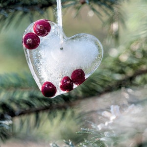 Carte postale Ice Heart pour les amateurs de Postcrossing. Glace et baies sur un sapin - Photographie d'art ou impression sur toile