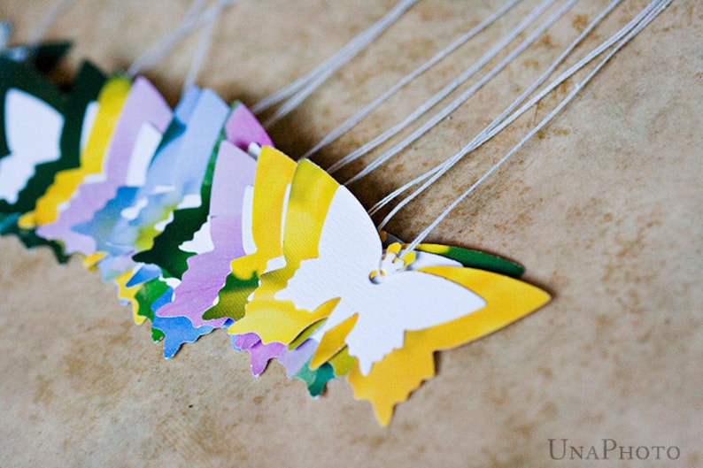 Set of 8 Spring color butterfly party gift tags with space for writing