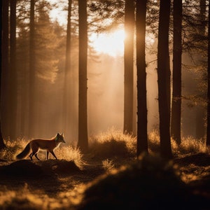 Fuchs im Wald mit Sonne Schatten Licht Postkarten für Postcrossing Fans.