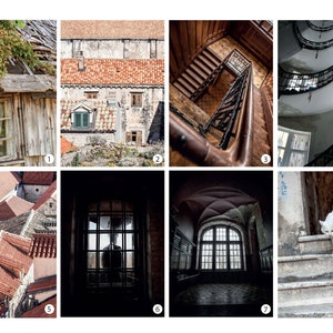Escaliers, fenêtres, portes, toits, trottoir, etc. Cartes postales de détails architecturaux pour Postcrossers. Choisissez votre préférée. Photographie d'art