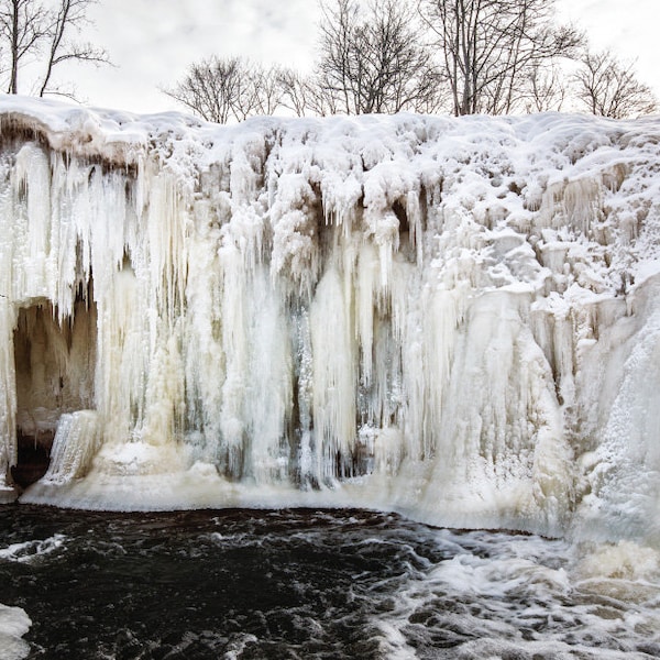 Frozen waterfall, glacier, ice-fall postcard. Fine Art Snowy Paths Photography or Canvas print - Postcard for Postcrossing fans