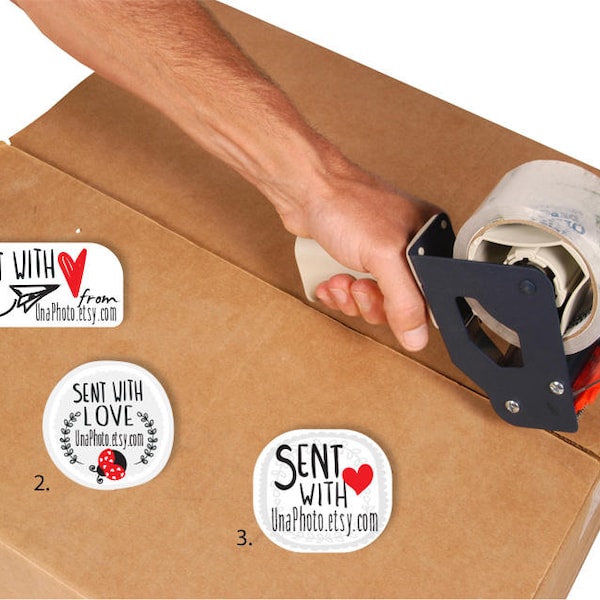Set de Pegatinas de Embalaje Personalizadas "SENT WITH LOVE" para su negocio o sus celebraciones.