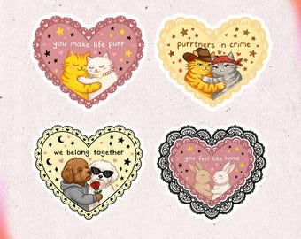 Pegatinas de pareja de animales para San Valentín / Estilo corazón vintage (Descarga digital)
