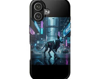 Funda para teléfono Cyberpunk con diseño de perro neón / Funda para iPhone con paisaje urbano futurista