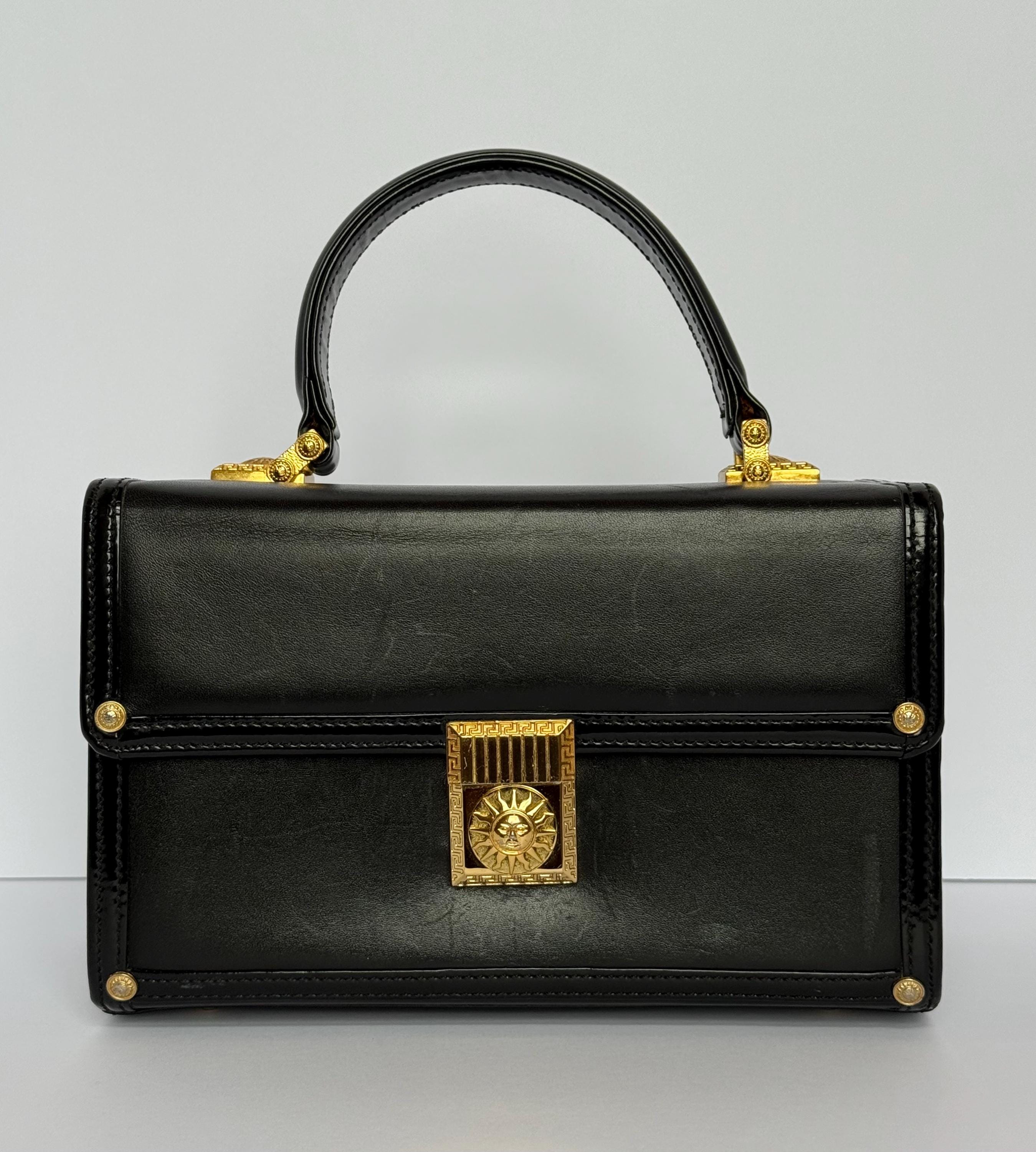 Versace Black Leather Bag Vintage - Etsy