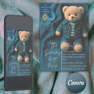 Blue Jean Baby Shower Invites Baby Shower Invitations Denim Theme Invitations Baby Arrival Celebration Invite  Gender Reveal Baby Invite.