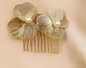Gold Pearl Wedding Hair Comb – Elegant Handmade Bridal Accessories Set for Bride & Bridesmaids
