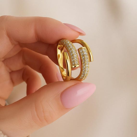 Adjustable Double Zircon Ring | 18K Gold & Silver Plated