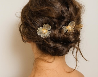Bridal Gold Metal Large Floral Pearl Headpiece Comb Hair Pin  display picture 2
