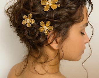 Gold Pearl Hair Clips – Elegant Wedding Hair Flowers for 