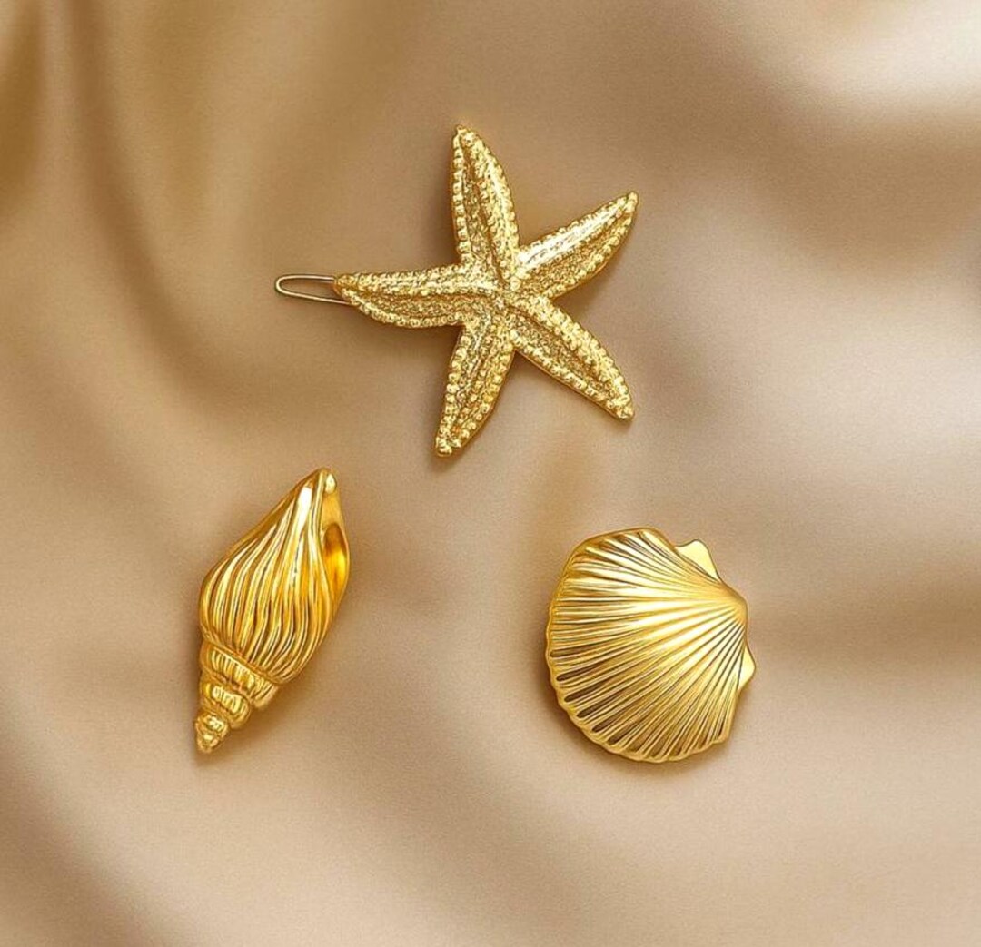 Shell Hair Accessory Gold Seashell Hair Clips Set – Starfish Shell Beach Hair Accessories ...
