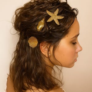 Seashell Starfish Hair Clips: Gold Silver Beach Hair Accessories