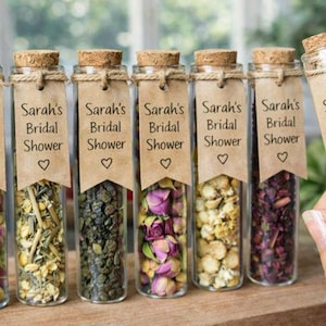 Personalized Herbal Tea Favors – Glass Tea Tubes, Wedding Shower Gifts