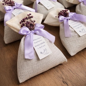 Sacchetto di lavanda personalizzato come bomboniera per matrimonio / Bomboniera rustica personalizzata per addio al nubilato / Regalo per battesimo / Bomboniera per baby shower / Sacchetto di lavanda essiccata
