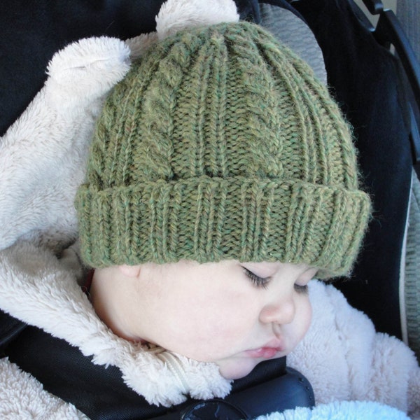 KNITTING PATTERN: Classic worsted cable knit beanie hat pattern for baby, toddler, kids, men, women | Quick knit | "Brennan Hat"