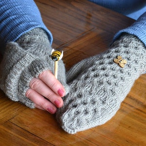 KNITTING PATTERN: Cable knit mittens or gloves for men, women, kids | Convertible & typing options | Lined or unlined | "The Honey Tree"