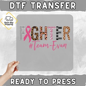 Breast Cancer Awareness DTF Transfer Ready To Press Pink Ribbon FIGHTER Iron-On for T-shirt Support Group Apparel