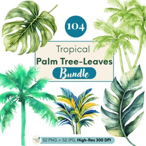 Watercolor Palm Tree Clipart Bundle: Tropical Leaves Graphics for Canva & Cricut
