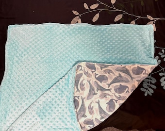 Cotton Minky Baby Blanket – Whale Print, Soft Plush Nursery Bedding