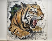 Tijger komt uit muur